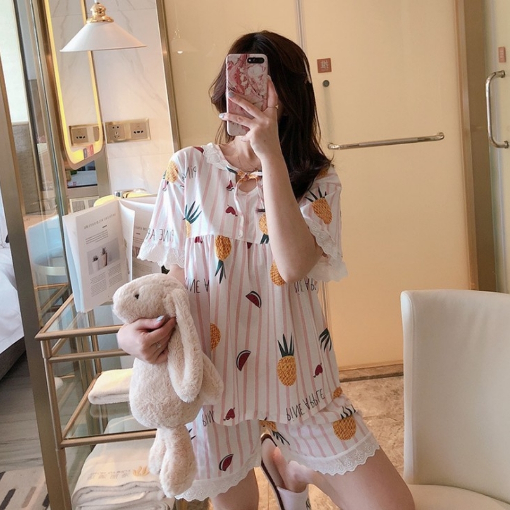 Striped Pineapple Print Pajama Set